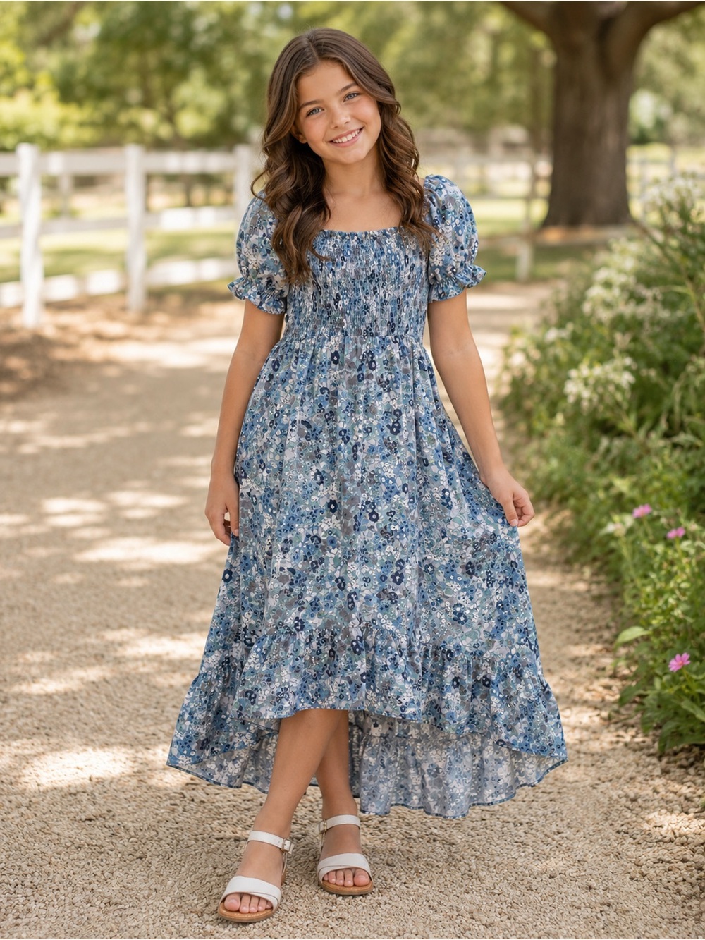 NWT Franki by Francesca’s Floral Smocked Bodice High-Low Midi Dress- Size 12